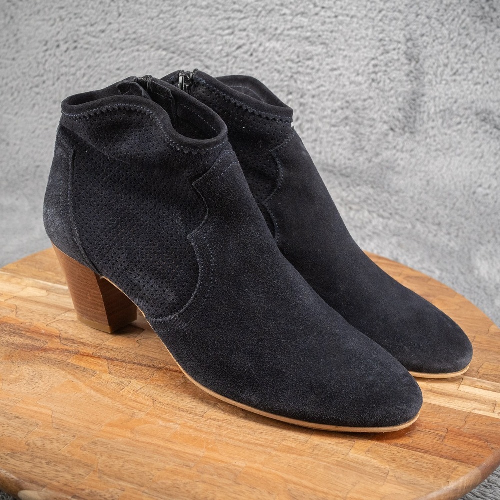 Minelli Blue Leather Ankle Rounded Heel Boots Women's 41 EU/10.5‎ M US
